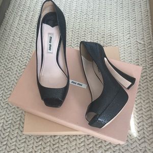 Miu miu open toe black platform heels